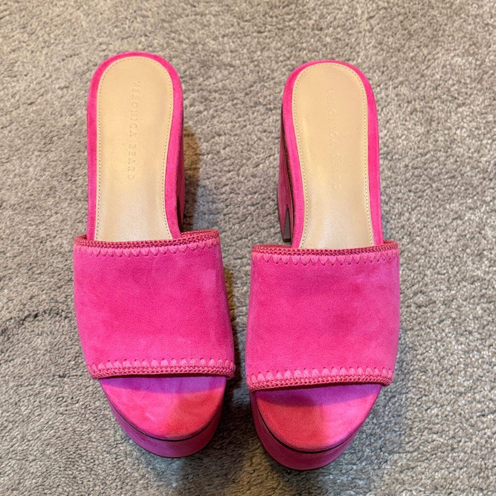 Veronica Beard Hot Pink Suede Platform Slide Mules